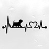 Westie Love Heartbeat vinyl decal featuring a walking West Highland White Terrier silhouette with EKG pulse line and heart symbol, available in nine sizes with mirror option