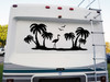 Palm Trees Beach Scene Vinyl Decal V12 | Seagulls Flamingo Sunset RV | Die Cut Sticker