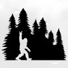 Bigfoot Sign of the Horns in Tree Line Vinyl Decal V3 | Metal Music Sasquatch Pine Trees | Die Cut Sticker