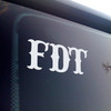 FDT vinyl decal sticker with bold protest design in black typography

