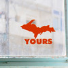 UP Yours Yooper Michigan Upper Peninsula vinyl decal featuring the U.P. map silhouette above bold YOURS lettering, available in nine sizes with 4-pack and 2-pack options