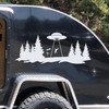 UFO abduction vinyl decal with telescope and trees in silhouette landscape