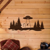 UFO abduction vinyl decal with telescope and trees in silhouette landscape