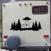 UFO abduction vinyl decal with telescope and trees in silhouette landscape

