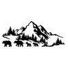 Mountains scene vinyl decal with bear family of four - RV camper, travel trailer, fifth wheel - mirrored pairs available