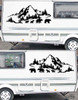 Mountains scene vinyl decal with bear family of four - RV camper, travel trailer, fifth wheel - mirrored pairs available