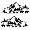 Mountains scene vinyl decal with bear family of four – RV camper, travel trailer, fifth wheel – mirrored pairs available