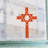 Messianic Star of David Cross vinyl decal featuring six-pointed Magen David integrated into Christian cross with geometric lines and Jewish Christian religious symbolism