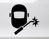 Welding Helmet with Torch Vinyl Decal – TIG MIG Stick Welder Shop Sticker with painted-on look, available in sizes 2.5x2.5 to 22.5x22.5 inches