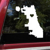 Chicago city map outline vinyl decal with a small heart symbol inside representing neighborhood pride