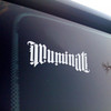 Illuminati ambigram vinyl decal with symmetrical mirrored esoteric script design