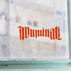 Illuminati ambigram vinyl decal with symmetrical mirrored esoteric script design