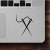 Crossed Sewing Needles Vinyl Decal with Thread sewing symbol