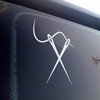 Crossed Sewing Needles Vinyl Decal with Thread sewing symbol