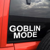 Goblin Mode vinyl decal featuring bold black text with chaotic meme style lettering on a clean white background