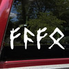 FAFO Futhark runes vinyl sticker decal with bold angular rune lettering inspired by Viking Norse and Celtic design