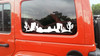 Desert cactus mesa scene vinyl sticker decal applied to RV travel trailer window with southwest landscape design