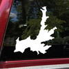 Hayden Lake outline vinyl sticker decal showing Idaho lake map shape applied to car window in minimalist design