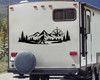 bigfoot sasquatch compass mountain forest vinyl sticker decal applied to rv window showing wilderness adventure silhouette design