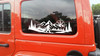 bigfoot sasquatch compass mountain forest vinyl sticker decal applied to rv window showing wilderness adventure silhouette design