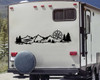 mountain compass rose vinyl sticker decal applied to rv camper rear window with outdoor wilderness adventure design