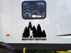 bigfoot edition forest vinyl sticker decal featuring sasquatch walking through pine trees with humorous rebellious gesture