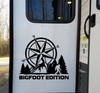bigfoot edition compass vinyl sticker decal featuring sasquatch mountains pine trees and compass rose outdoor adventure design