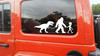 bigfoot alien t rex vinyl sticker decal featuring a humorous cryptid dinosaur and extraterrestrial adventure scene for RVs campers and travel trailers