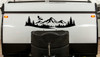 mountain dragon vinyl sticker decal featuring a flying dragon above mountain peaks and pine forest landscape designed for rvs campers travel trailers and teardrop campers