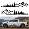 mirrored mountain forest decal pair featuring rugged mountain peaks and evergreen trees for trucks campers rvs overland rigs and adventure vehicles