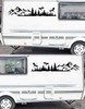 mirrored dragon forest mountain vinyl decal pair featuring flying dragons above evergreen forests and rugged mountain peaks for rvs campers trucks suvs overland rigs and adventure vehicles
