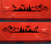 mirrored dragon forest mountain vinyl decal pair featuring flying dragons above evergreen forests and rugged mountain peaks for rvs campers trucks suvs overland rigs and adventure vehicles