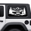 mountain lake canoe vinyl decal featuring paddlers on a scenic wilderness lake surrounded by pine trees and mountain peaks for rvs campers travel trailers trucks and adventure vehicles