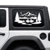 mountain lake canoe vinyl decal featuring paddlers on a scenic wilderness lake surrounded by pine trees and mountain peaks for rvs campers travel trailers trucks and adventure vehicles