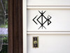 home protection bind rune vinyl decal combining algiz kenaz tiwaz and berkana runes in a norse inspired viking symbol representing protection family guidance strength and home