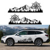 mirrored mountain compass rose vinyl decal pair featuring rugged mountain peaks and evergreen forests for trucks RVs campers travel trailers SUVs and overland vehicles