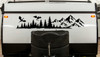 Dragon Mountain Forest vinyl decal featuring battling dragons flying above rugged mountain peaks and evergreen trees for RVs, campers, trucks, SUVs, trailers, and overland vehicles.