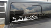 Dragon Mountain Forest vinyl decal featuring battling dragons flying above rugged mountain peaks and evergreen trees for RVs, campers, trucks, SUVs, trailers, and overland vehicles.