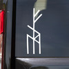 Fenrir Wolf Bindrune vinyl decal featuring a Norse Viking rune symbol inspired by the legendary wolf of Norse mythology for vehicles, windows, laptops, and outdoor gear.