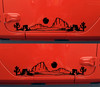 Mirrored pair desert cactus mesa sun vinyl decals featuring Southwestern desert scenery with saguaro cacti and mesas for trucks, RVs, campers, travel trailers, and overland vehicles.