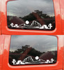 Mirrored pair desert cactus mesa sun vinyl decals featuring Southwestern desert scenery with saguaro cacti and mesas for trucks, RVs, campers, travel trailers, and overland vehicles.