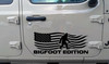 Bigfoot Edition RV camper vinyl decal with Sasquatch and distressed American flag