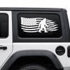 Bigfoot RV camper vinyl decal with walking Sasquatch and distressed American flag