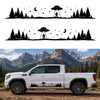 Mirrored Bigfoot UFO abduction forest vinyl decal pair with pine trees moon and stars for truck RV camper and motorhome sides