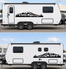 Mirrored pair Mount Rainier vinyl decals with mountain and evergreen forest landscape for truck RV camper motorhome and travel trailer sides