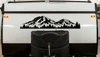 Pagosa Peak Colorado mountain and evergreen forest vinyl decal displayed on rear of RV camper