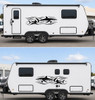 Mirrored pair shark vinyl decals featuring sharks swimming through ocean waves for RV camper motorhome travel trailer and truck sides