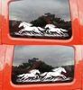 Mirrored pair galloping horses vinyl decals with flowing prairie grass for truck sides SUV RV camper motorhome horse trailer and equestrian vehicle graphics