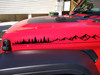 Mountain forest hood side decal pair with pine trees and rugged peaks