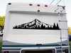 Mount Hood vinyl decal featuring the Oregon mountain above an evergreen pine forest displayed on the rear of an RV camper